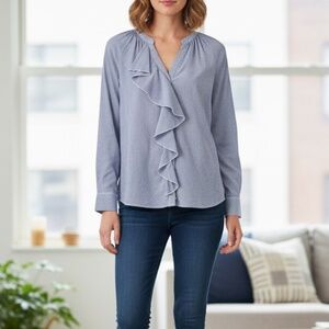 Blue Striped Ruffled Blouse from LOFT
